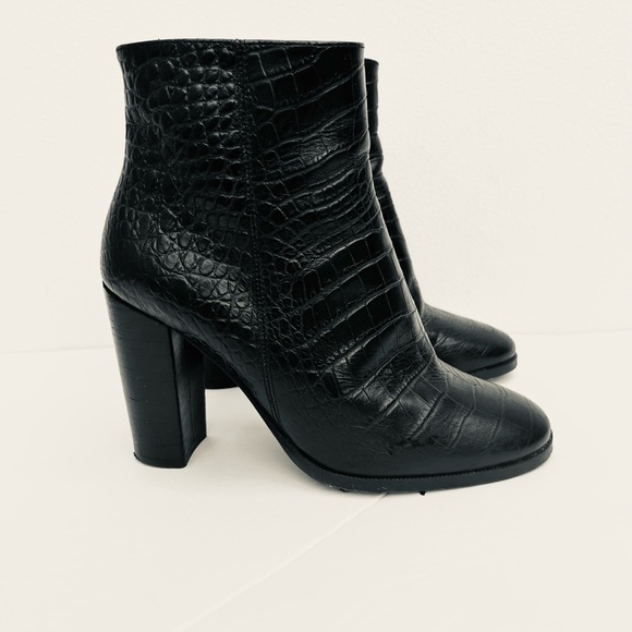 The Kooples ankle bootie WOMENS 5.5 black leather croc embossed georgette boot - Picture 9 of 14
